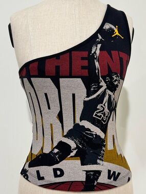 Jordan One-Shoulder Graphic Ribbed Tank - Black, Gold, Red